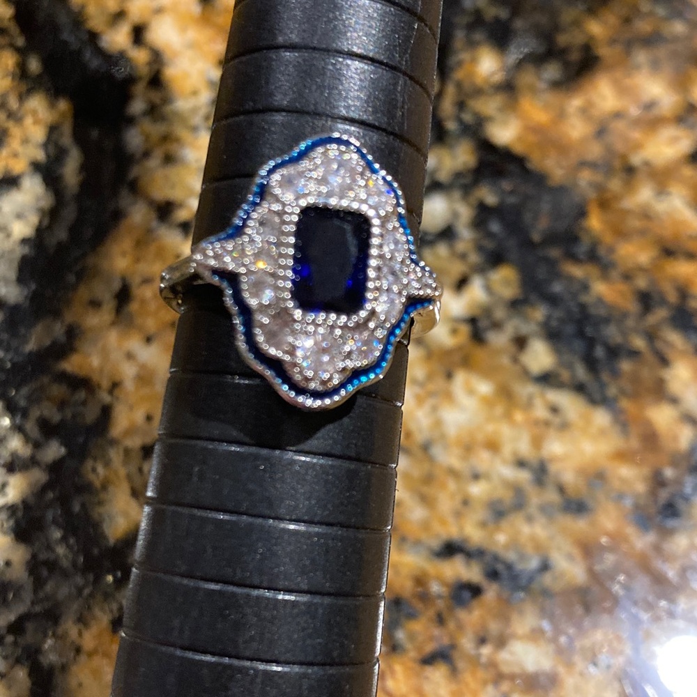 Sterling silver zircon Silver and Blue Women's Ring size 6 1/2 - Picture 2 of 2